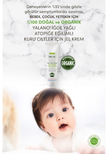INCIA %100 Doğal Atopiğe Eğilimli Ciltler İçin Jel Krem Çok Kuru Ciltler İçin Yalancı İğde Yağı 60 ml