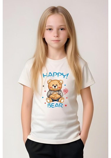 Fyk Kids Kız Çocuk Baskılı Happy Bear Bel Detayı Lastikli Alt-üst Pijama Takımı KREM Krem
