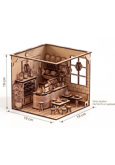 Coffee Shop Ahşap Maket Seti Dıy Miniatür Kafe Peri Led Hediye 214 Parça