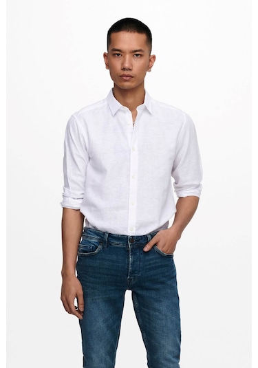 Only & Sons Erkek Onscaiden Slim Fit Keten Gömlek 22012321 Beyaz Only & Sons Erkek Onscaiden Slim Fit Keten Gömlek 22012321 Beyaz
