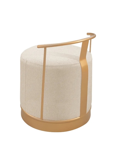 Pufi Puf Gold Metal Çerçeveli Keten Çok Amaçlı Dekoratif Oturak, Makyaj Oturağı,montajsız Puf Bench KREM