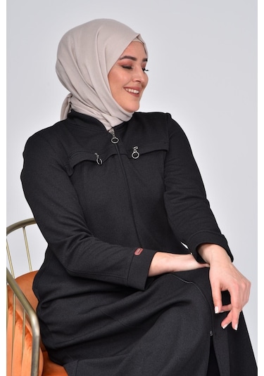 Kadın Büyük Beden Fermuarlı Kışlık Kaban Pardesü 001