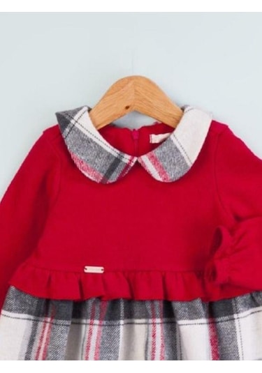 Baby Rose Kız Bebek Triko Robalı Ekose Elbise-14923 Kırmızı