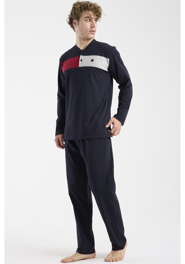 Sementa Blok Detaylı Regular Fit Pijama Takım - Lacivert Lacivert
