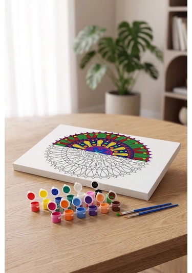 Geometrik Çiçek Mandala Ahşap Boyama Seti 40x50 Cm