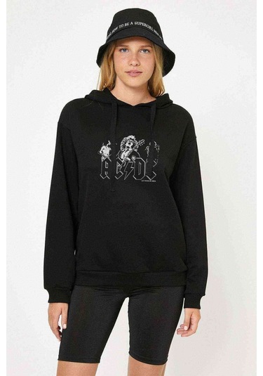 Acdc Hard Rock Metal Rock Müzik Baskılı Siyah Kadın Kapşonlu Swe