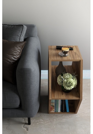 Alpa Ev Mobilya Altıgen Tasarım Yan Sehpa, Modern Koltuk Yanı Ve Dekoratif Kitaplık, Salon Sehpası Beyaz Atlantik Çam