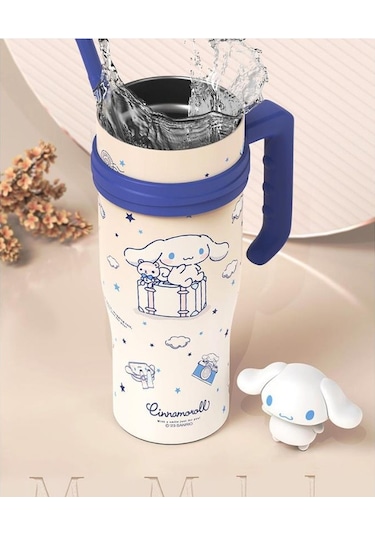 Xıxun Yeni Karikatür 304 Paslanmaz Çelik Büyük Kapasiteli Yalıtımlı Su Pipetli Bardak Beyaz Tarçın Köpek