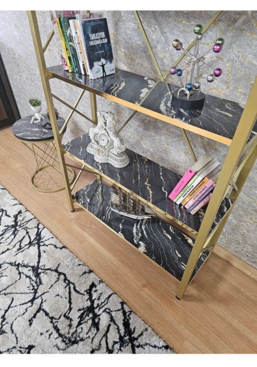 Gold Boyalı Kitaplık - 5 Raflı Suntalem Lüks Kitaplık Luanda Gold Çok Renkli