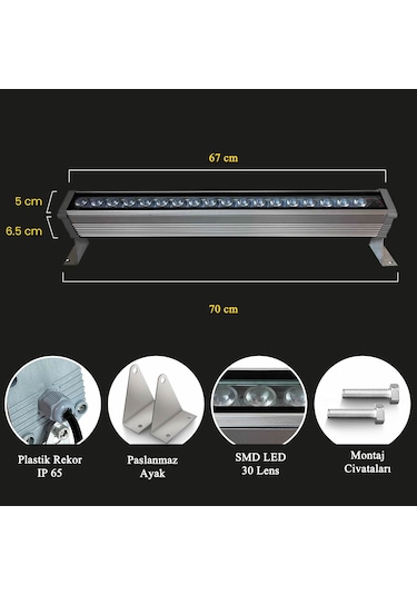 Wallwasher 24w 70 Cm Yeşil Işık Rengi Duvar Boyama