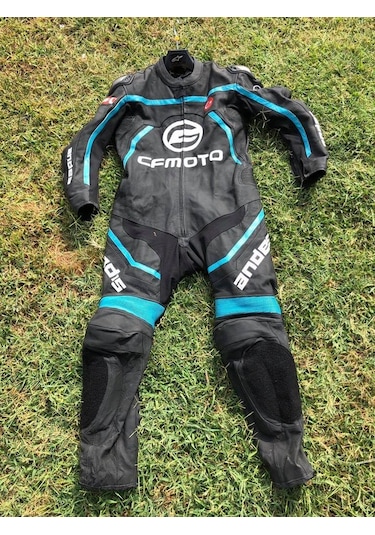 Andes Turkuaz Deri Tek Parça Motosikletçi Tulumu