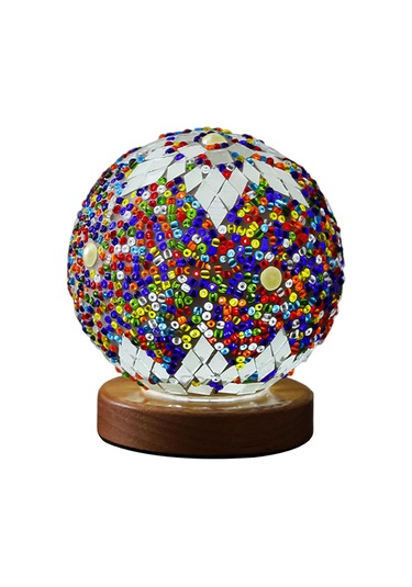 Homyl Gece Işığı Yatak Başı Usb Cam Mozaik Top Türk Lambası Mavi Çok Renkli