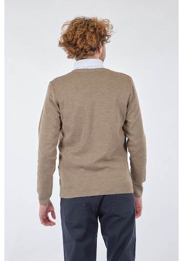 De Blasıo V Yaka Uzun Kollu Bej-Melanj Erkek Kazak 222340020 Bej Melanj