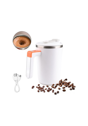 Teltree 304 Çelik Şarjlı Manyetik Karıştırma Bardak - 300ml Su Geçirmez Kahve Çay Mikseri Beyaz