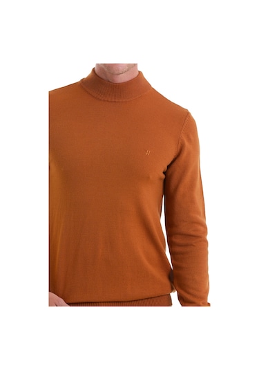 Hatemoğlu Regular Fit Düz Yarım Balıkçı Yaka Erkek Triko Kazak Camel