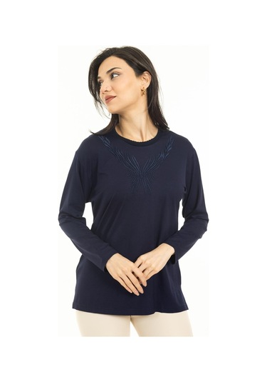 Yeni Sezon Kadın Orta Yaş ve Üzeri Yeni Desen Triko Yaka Likralı Anne Penye Bluz 30520-lacivert