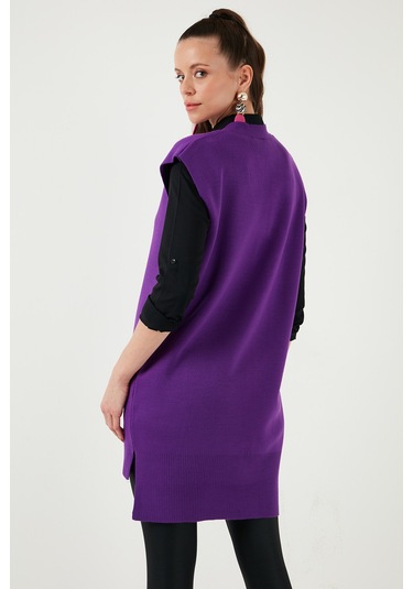Lela V Yaka Arkası Uzun Triko Bayan Süveter 4616082Y Mor