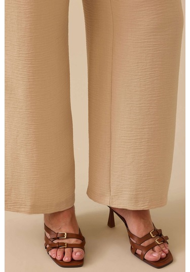 Galaxi Kadın Büyük Beden Elastik Bel Cepli Rahat Kesim Pantolon 4013 Bej Bej