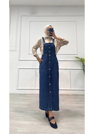 Etekli Salopet Enzim Süper Taş Yıkama Koyu Mavi D2521 Mavi