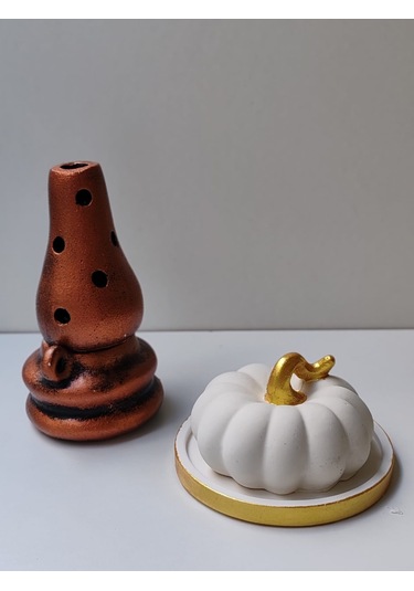 Dekoratif Balkabağı Yuvarlak Sunumluk İle İkili Set, El Yapımı, Ev Dekoru, Obje