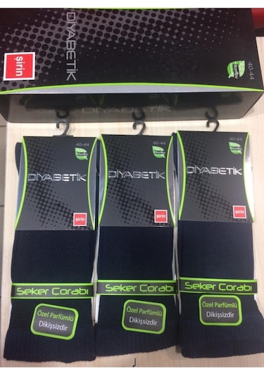 Şirin Diyabetik Şeker Çorabı Bambu Dikişsiz Lacivert Renk Erkek 3 Adet Lacivert