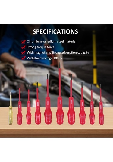 Trendooze Yalıtımlı Ve Uçlu, Tornavida Seti Saplı, Profesyonel Phillips Parça Kaymaz Hediyeli Düz Çanta 9 1000v - Od