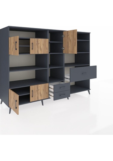 Kronos Dolap 13 Raflı 3 Çekmeceli 5 Kapaklı 220x59x163 Antrasit-ç Antrasit-çam/antrasit