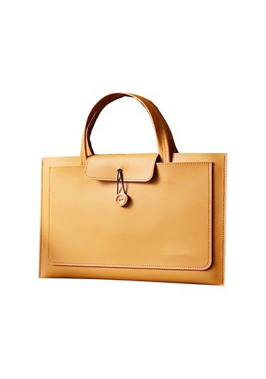 Aubyhe 15.6 İnç Pu Dikişli Bilgisayar Çantası - Hafif, Dayanıklı, 3 Cep Tasarımı, Açık Kahverengi, Dış Çanta İç Çanta Kahverengi