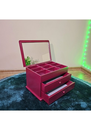 Aynalı 2 Çekmeceli Bölmeli Dekoratif Takı Saat Kutusu