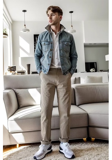 Yeni Düz Sert Gündelik Retro Erkek Pantolonu Haki