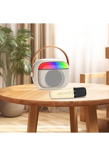 Lenyes S227 Rgb Işıklı Askılı Mikrofonlu Bluetooth Speaker Hoparlör V5.3 Bej