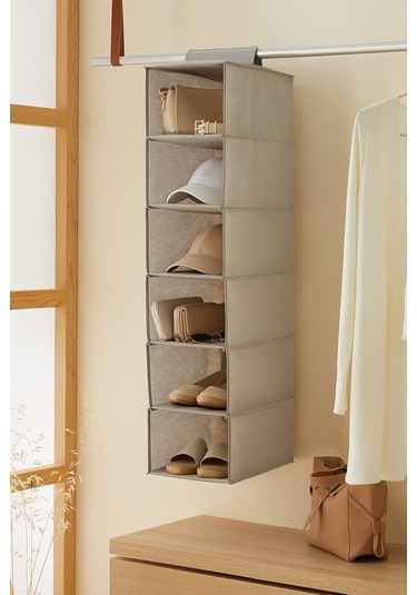 Ocean Home Textile 6 Katlı Gri Balıksırtı Dolap İçi Düzenleyici 21 x 30 x 95 cm