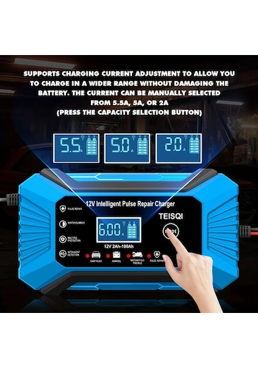 Boatshop1 Teısqı 12v 6a Hepsi Sarı Akıllı Araç Akü Şarj Cihazı Lcd Ekranlı Otomatik Mod Değiştirme Avrupa Düzenlemeleri