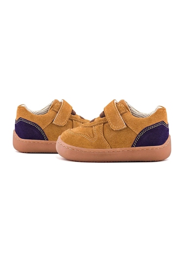Rakerplus Bob Hakiki Deri Taba Barefoot Cırtlı Lastikli Bebek Sneaker Ayakkabı Taba