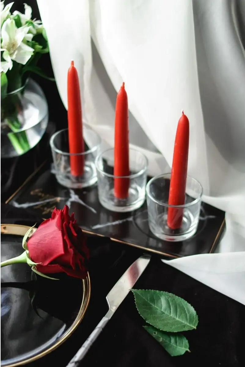 Medovye Sveci Sibiri Balmumu Mumlar, %100 Arı Balmumu 15cm 240dk, 3'lü Paket. 13165767 Kirmızı