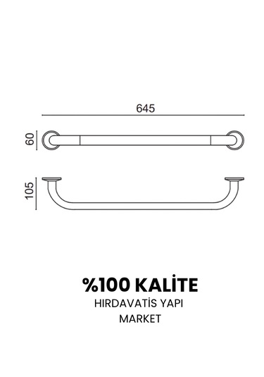 Çelik Banyo Paslanmaz Pirinç Bella Küvet Tutamağı 60cm Gri