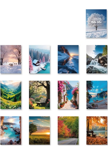 2026 Mevsimler Piramit Masa Takvimi Dikey Masaüstü Takvim 12x19,5 Cm