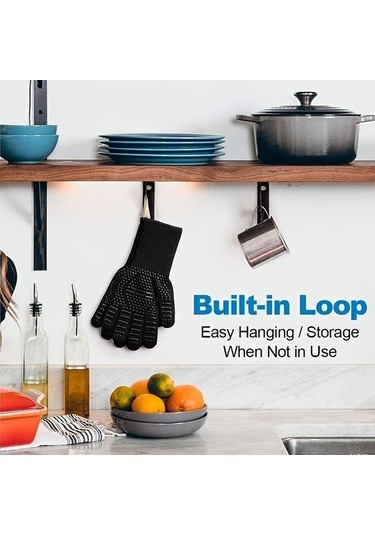 Novahub Isıya Dayanıklı Eldiven 1 Çift Yanmaz Fırın Eldiveni - Kesilmeye Dayanıklı Siyah Siyah