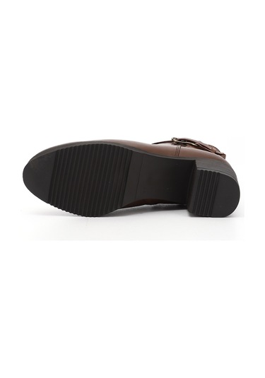 Gönderi R Taba Floter Fermuarlı Kalın Topuklu Hakiki Deri Bot Taba Floter