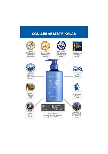 Arındıran Nemlendiren Hacim Veren Saç Kremi Kundal Airy Volume Hyaluron Treatment 500ml Blossom Br.