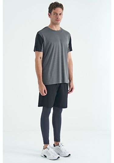 Tommy Life Antrasit Arka Bilek Baskı Detaylı Yüksek Bel Slim Fit Aktif Spor Erkek Tayt - 84988 Antrasit