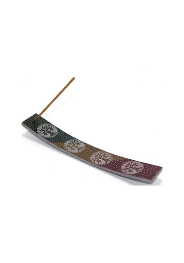 Obsidian Taşı Hayat Ağacı Tasarımlı Kayık Tütsülük Çok Renkli