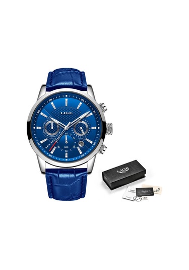 Dış Ticaret Lıge Erkek Spor Kuvars Saat Su Geçirmez Çelik Kemer Çift Göz Çok Fonksiyonlu Saat İş Saati Mavi Kemer Gümüş Mavi Diğer