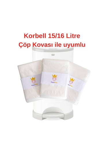 Korbell 15L ve 16L Uyumlu  Yerli Çöp Poşeti 1500 Bez Kapasiteli 3 Adet