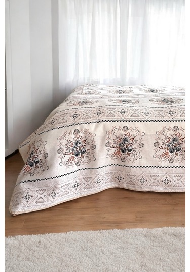 Alla Turca Çift Kişilik Kanaviçe Desenli Pike Gri 200x240 Cm %100 Pamuk Gri