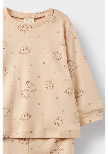 Defacto Erkek Bebek Pijama Takımı Desenli Penye Uzun Kollu Üst Uzun Alt F3572a525aubg287 Bej
