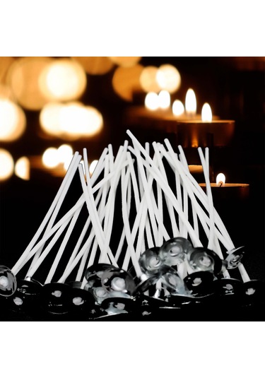 Kosona 50 Adet 10cm Pamuk Mum İpliği - Sağlıklı, Dumanızsız, Dıy Mum Yapımı İçin Uygun, Kararlı Alev, Kolay Kesilebilir