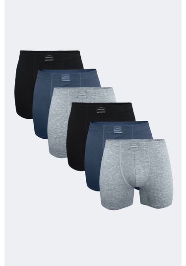 Malabadi Erkek Siyah Gri Füme 6 Lı Pamuk Elastan Uzun Boxer 073 Siyah-gri-füme