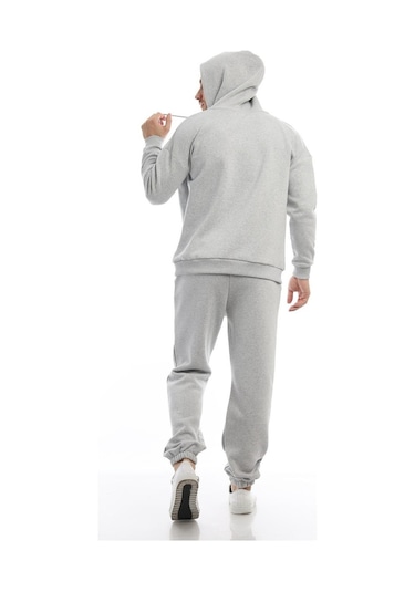 Erkek Kapüşonlu Kanguru Cepli Sweatshirt Gri Melanj