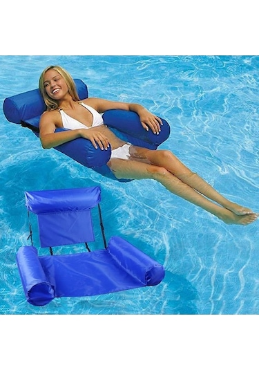 Bloomnest Yüzme Havuzu Plaj Su Hamağı Hava Yatağı Şezlong Yüzen Uyku Minderi Katlanabilir Şişme Hava Yatağı Yatak Sandalye Mavi - Çocuklar İçin Güvenli Ve Dayanıklı Mavi